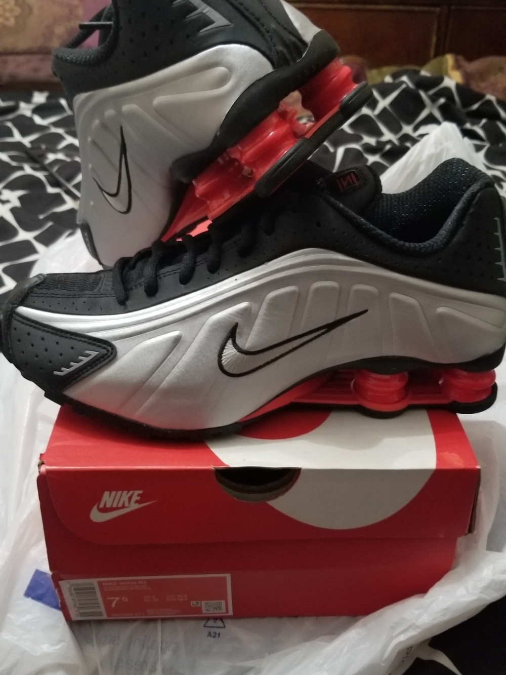Nike women's  Athletic Shox Sneakers - Black, Silver & Red